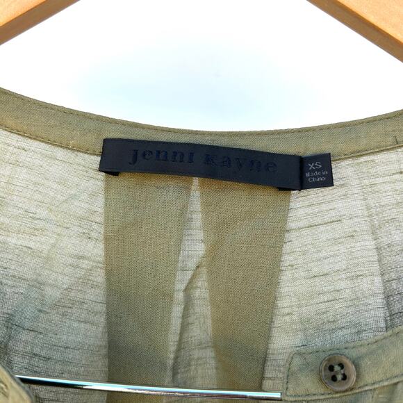 Jenni Kayne James Tiered A-Line Henley Long Sleeve Cotton Dress Moss Green XS - Picture 3 of 8